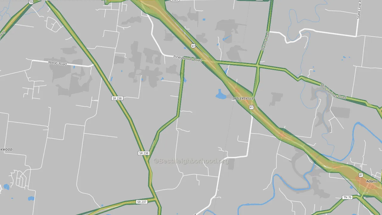 Sadlersville, TN Map of Noise Levels in Sadlersville