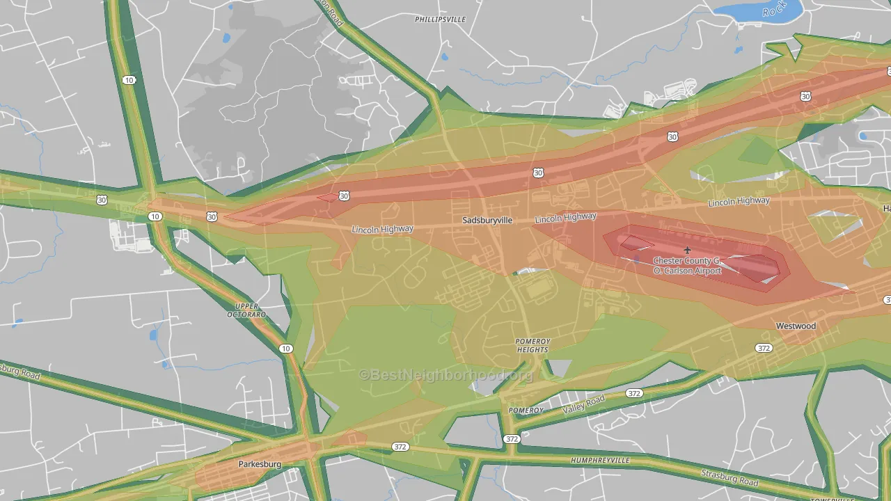 Sadsburyville, PA Map of Noise Levels in Sadsburyville