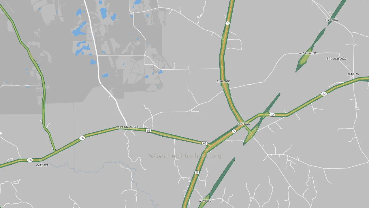 Safford, AL Map of Noise Levels in Safford