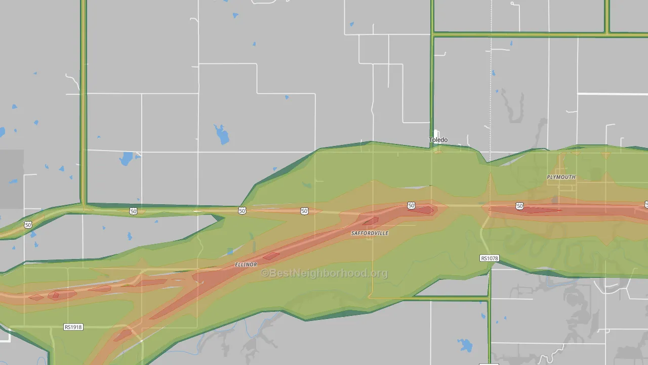 Saffordville, KS Map of Noise Levels in Saffordville