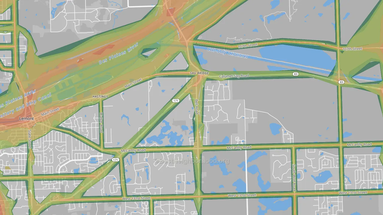 Sag Bridge, IL Map of Noise Levels in Sag Bridge