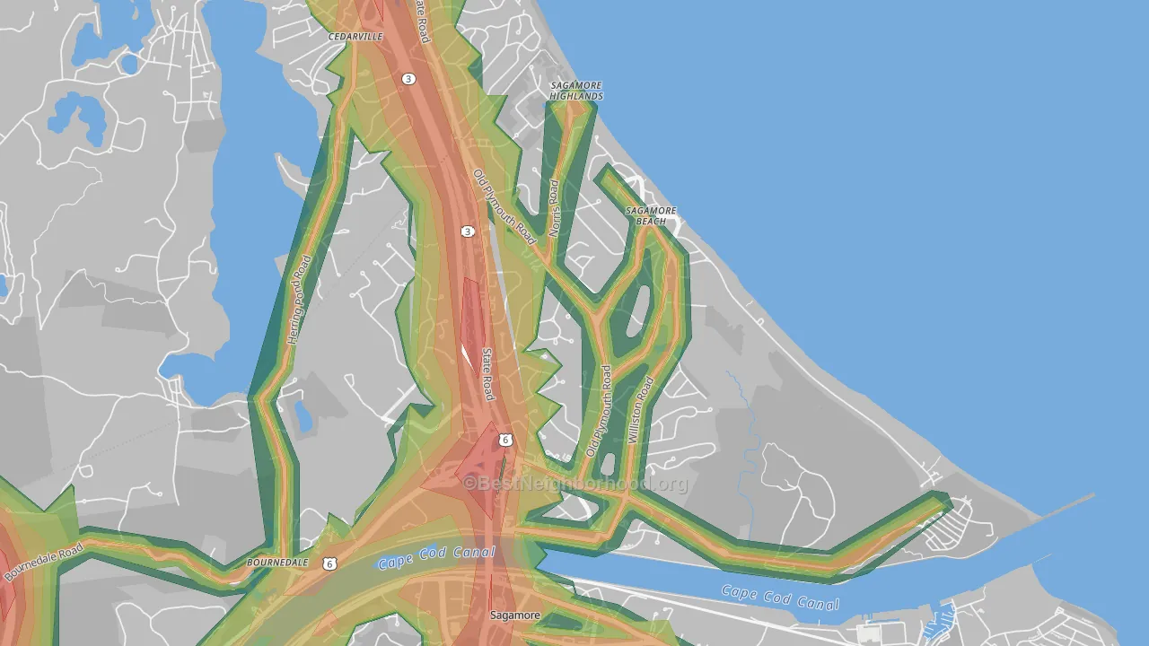 Sagamore Beach, MA Map of Noise Levels in Sagamore Beach