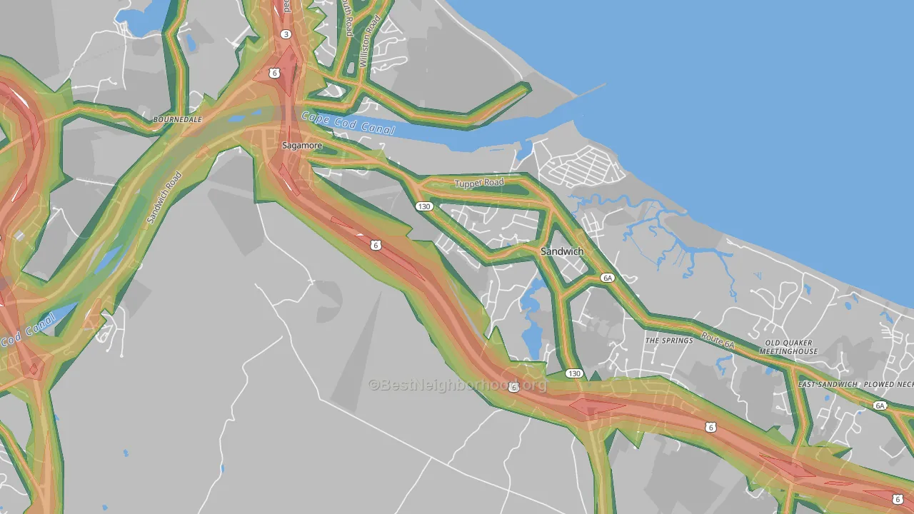 Sagamore Highlands, MA Map of Noise Levels in Sagamore Highlands