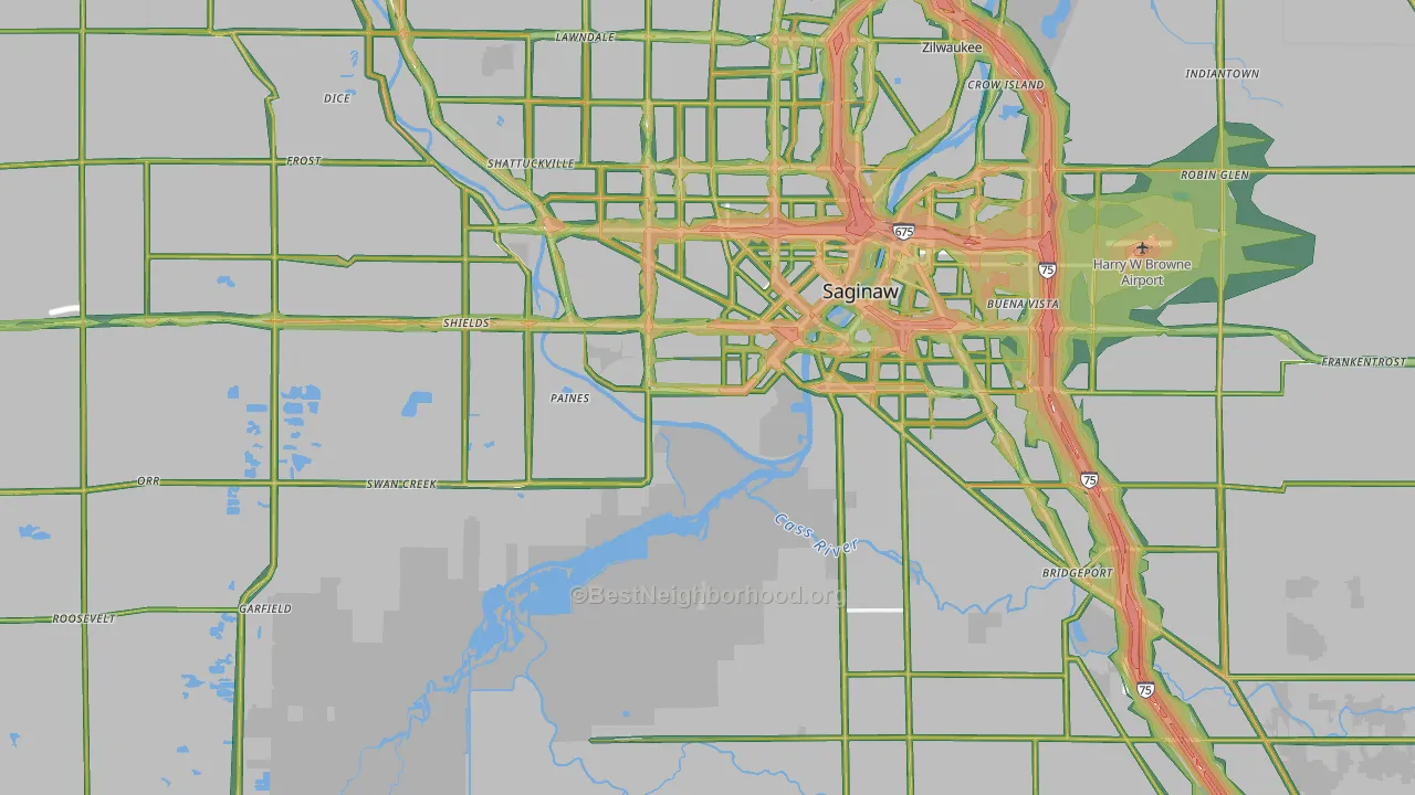 Saginaw County, MI Map of Noise Levels in Saginaw County