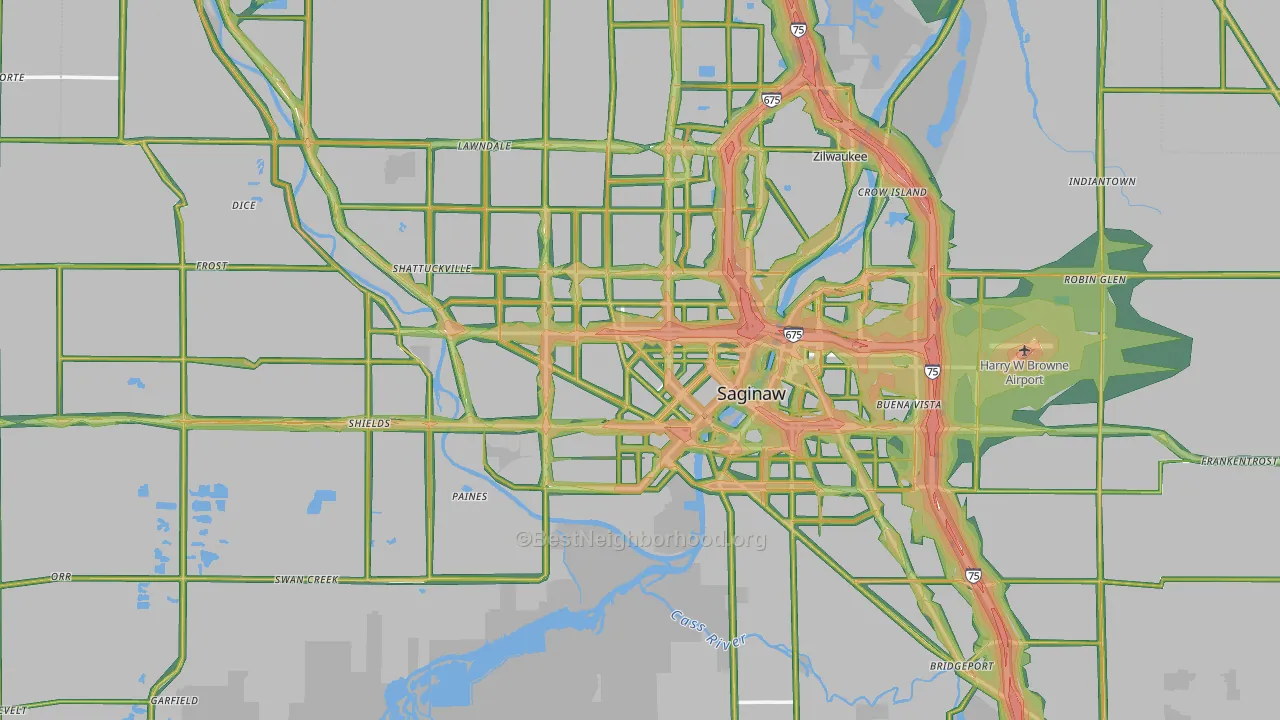 Saginaw, MI Map of Noise Levels in Saginaw