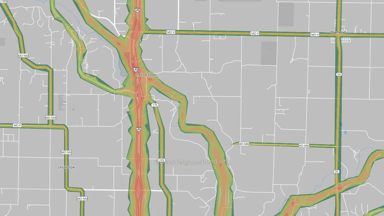 Saginaw, MO Map of Noise Levels in Saginaw