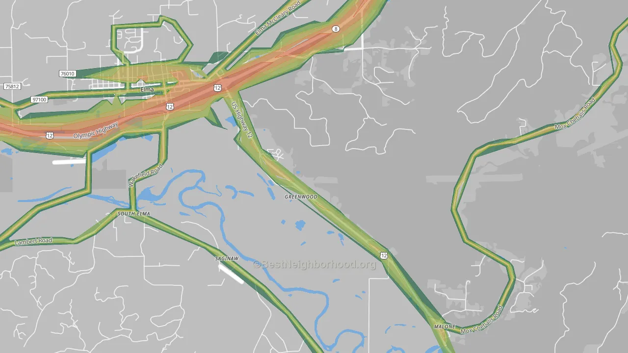 Saginaw, WA Map of Noise Levels in Saginaw