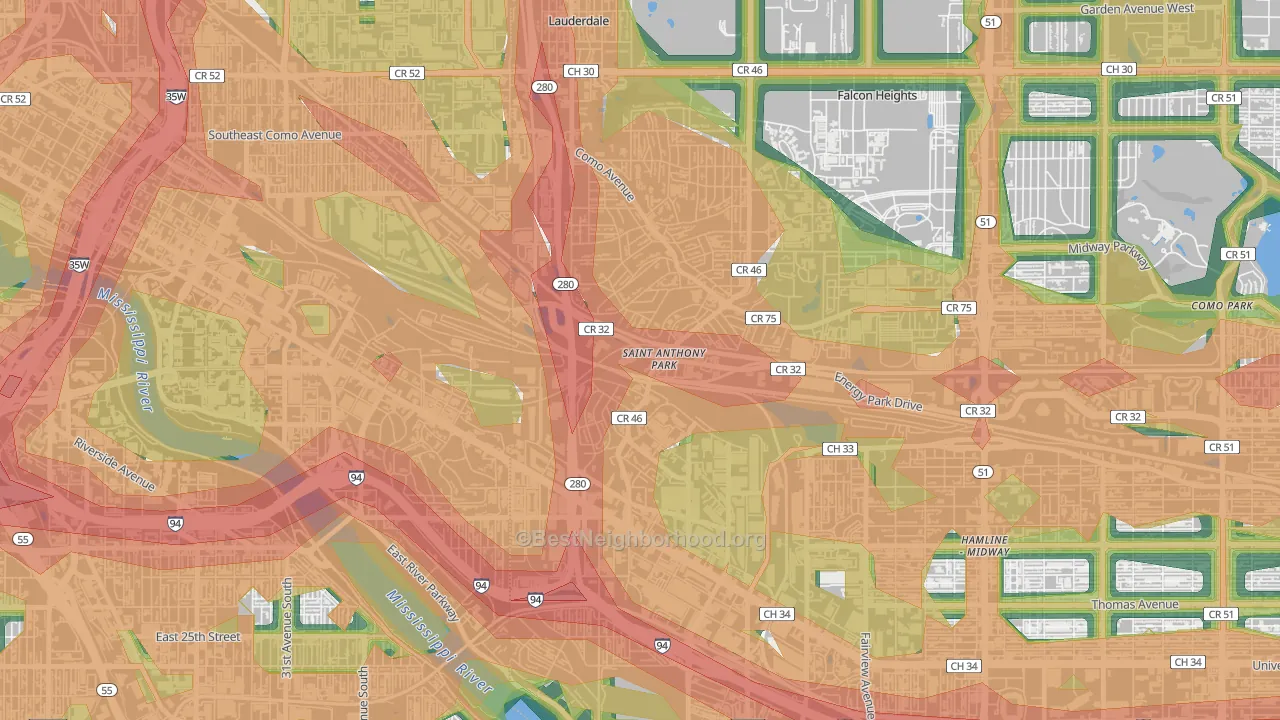 Saint Anthony, St. Paul, MN Map of Noise Levels in Saint Anthony
