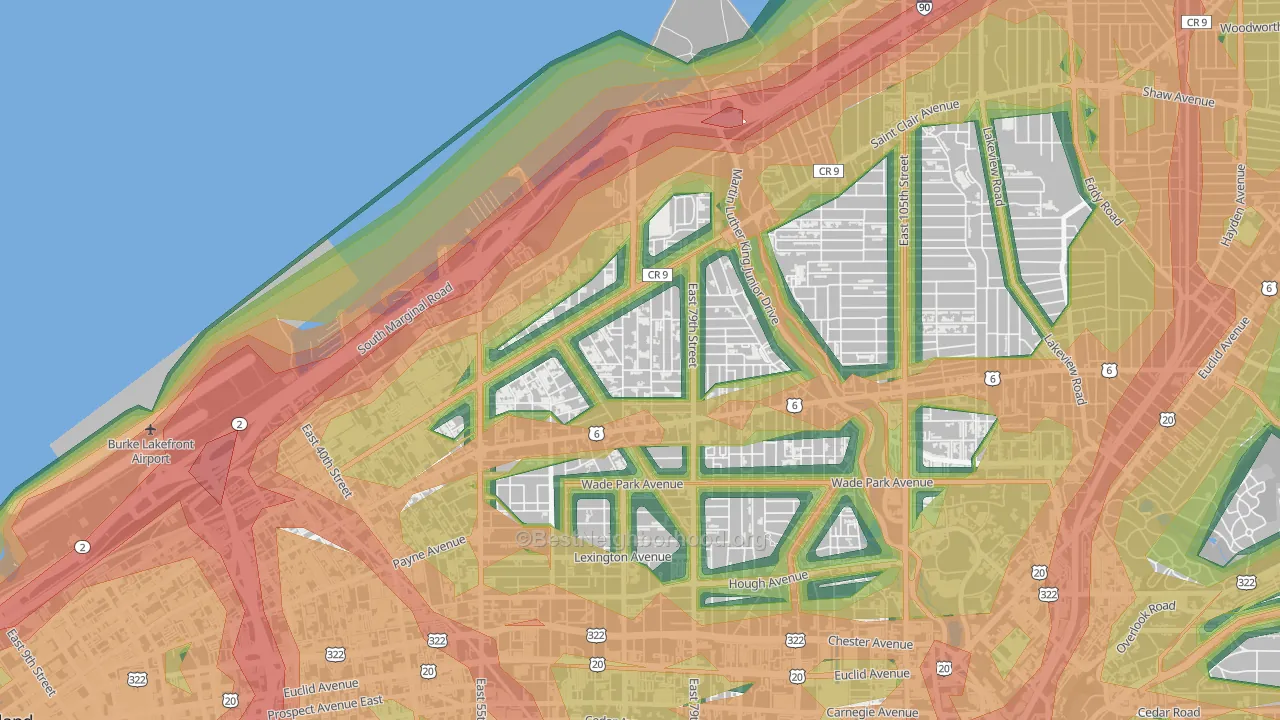 Saint Claire-Superior, Cleveland, OH Map of Noise Levels in Saint Claire-Superior
