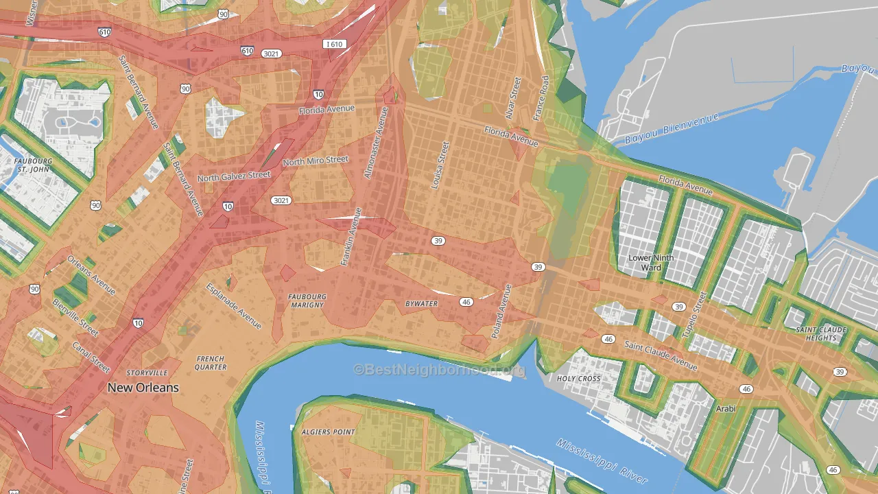 Saint Claude, New Orleans, LA Map of Noise Levels in Saint Claude