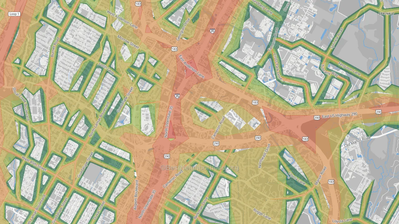 Saint Johns, Austin, TX Map of Noise Levels in Saint Johns