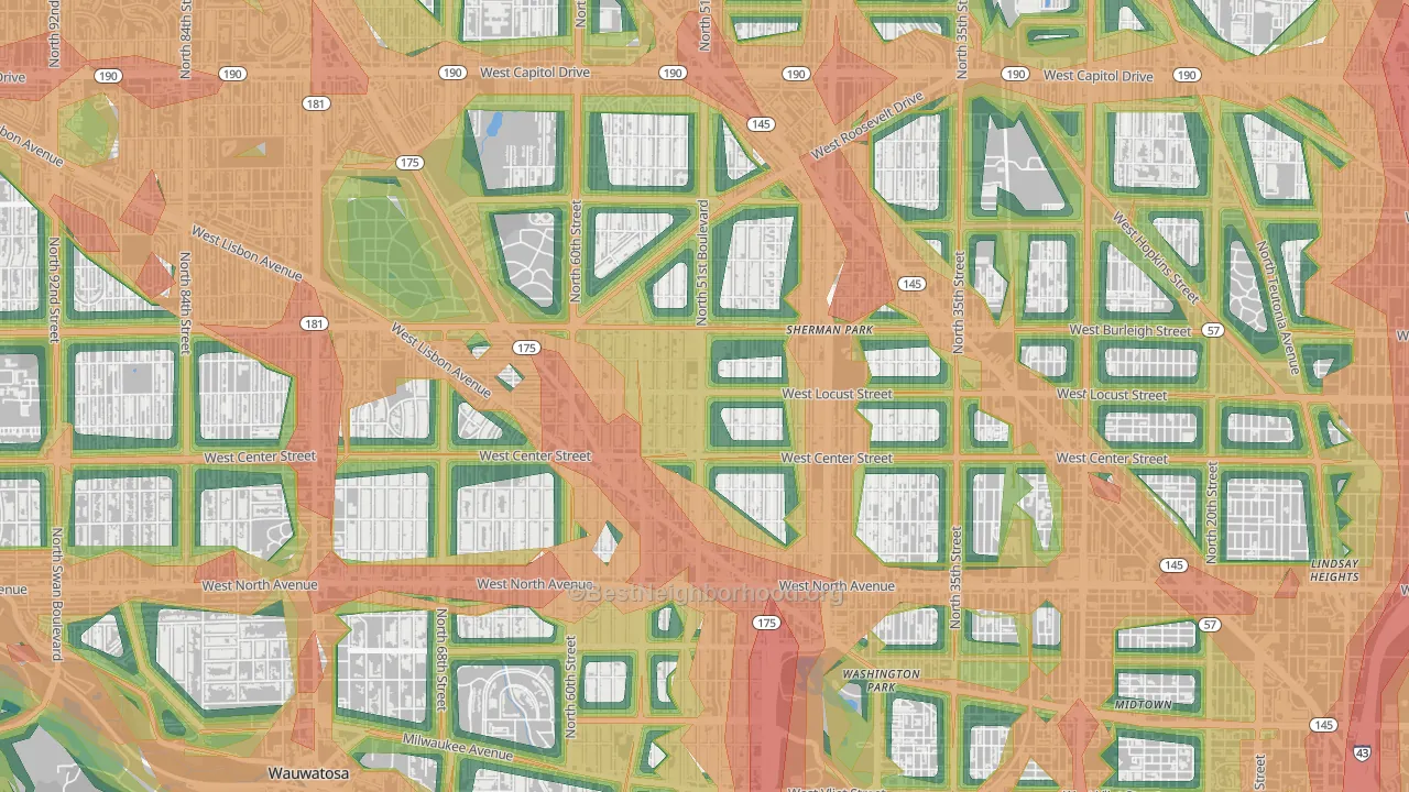 Saint Joseph, Milwaukee, WI Map of Noise Levels in Saint Joseph