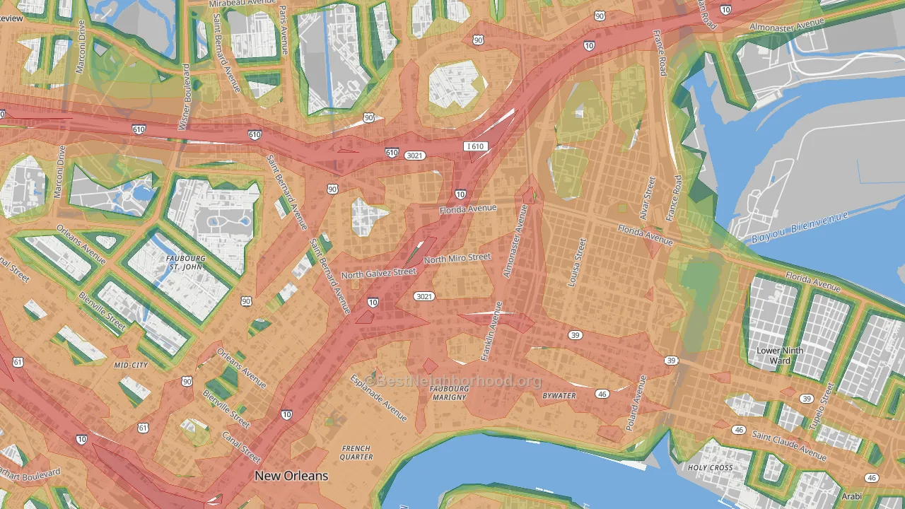 Saint Roch, New Orleans, LA Map of Noise Levels in Saint Roch