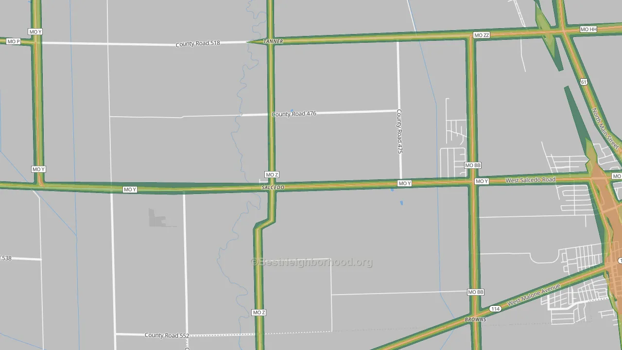Salcedo, MO Map of Noise Levels in Salcedo