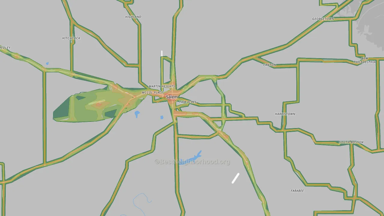 Salem, IN Map of Noise Levels in Salem