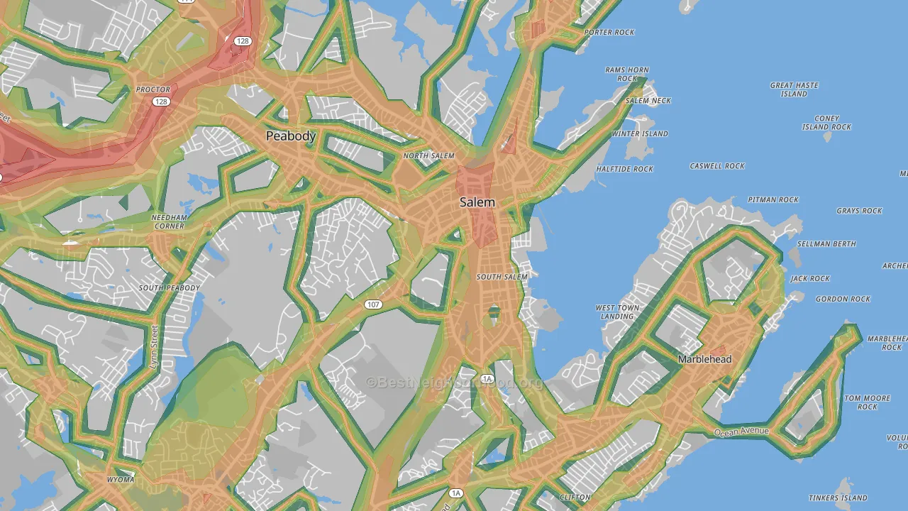 Salem, MA Map of Noise Levels in Salem