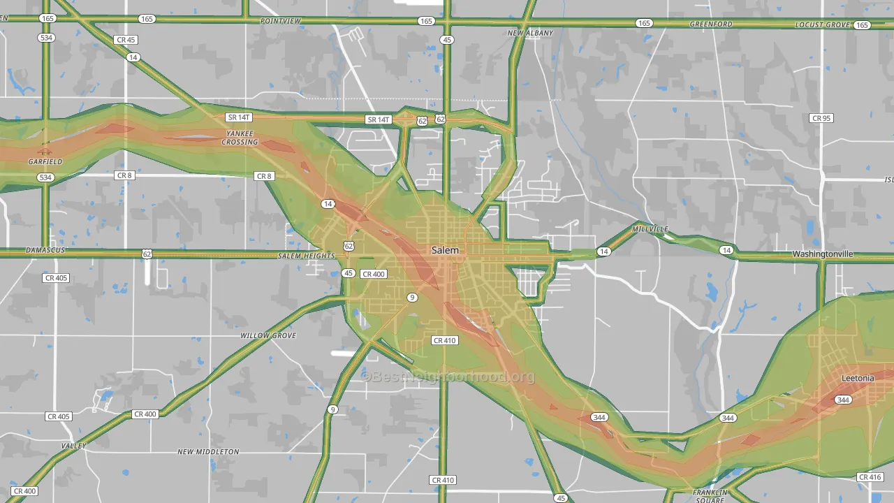 Salem, OH Map of Noise Levels in Salem