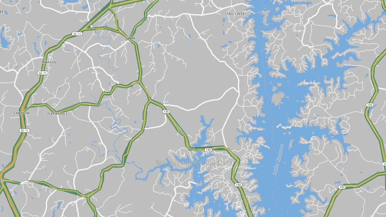 Salem, SC Map of Noise Levels in Salem