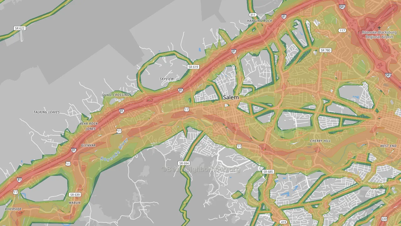 Salem, VA Map of Noise Levels in Salem