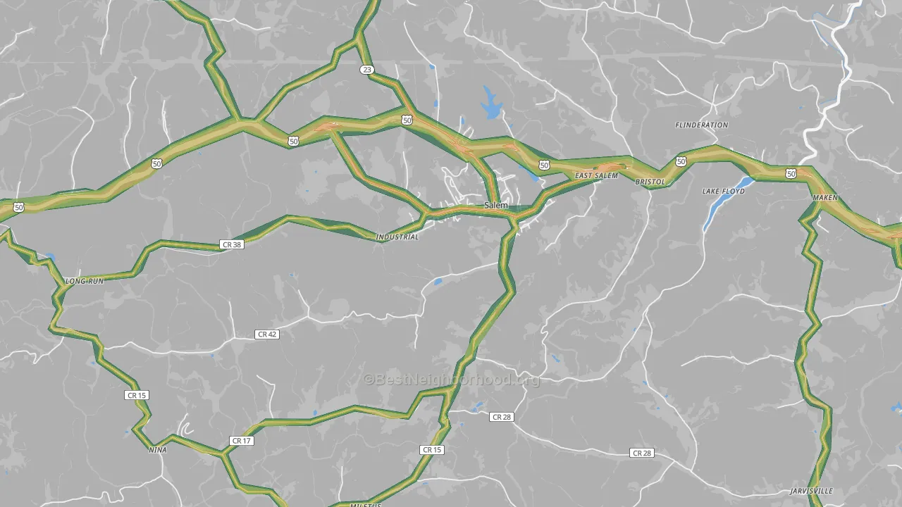 Salem, WV Map of Noise Levels in Salem