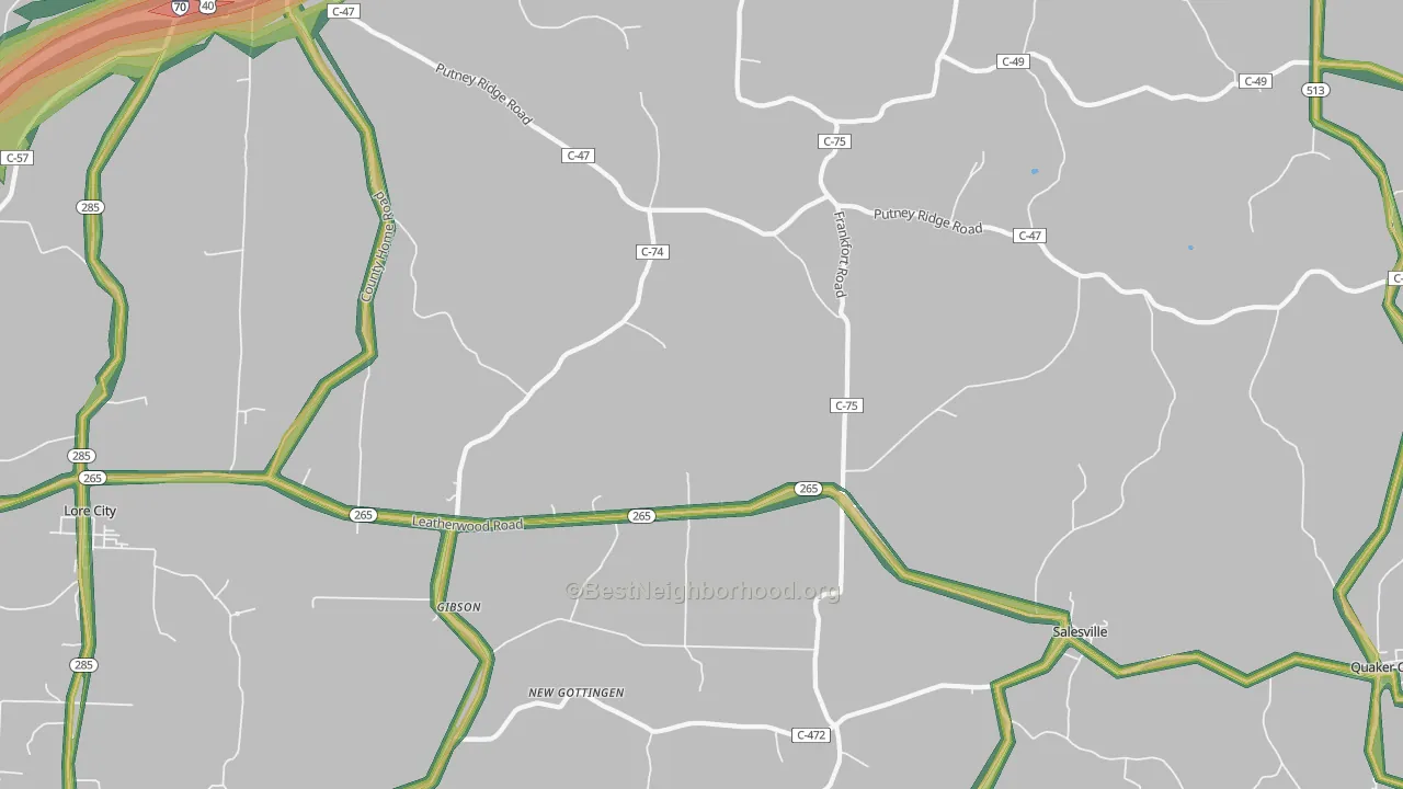 Salesville, OH Map of Noise Levels in Salesville