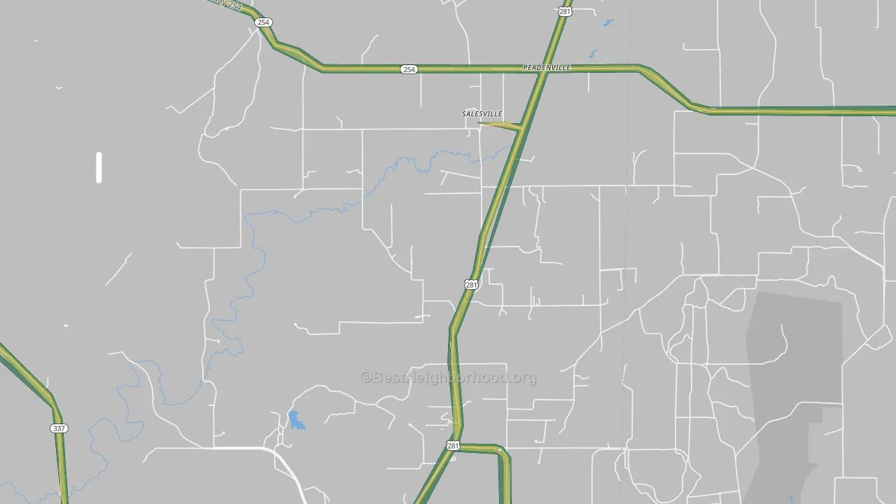 Salesville, TX Map of Noise Levels in Salesville