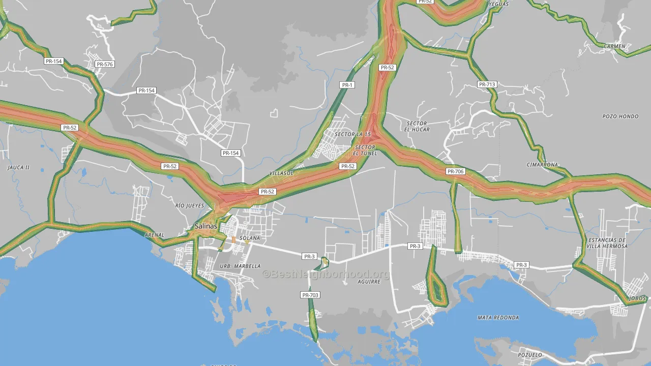 Salinas Municipio, PR Map of Noise Levels in Salinas Municipio