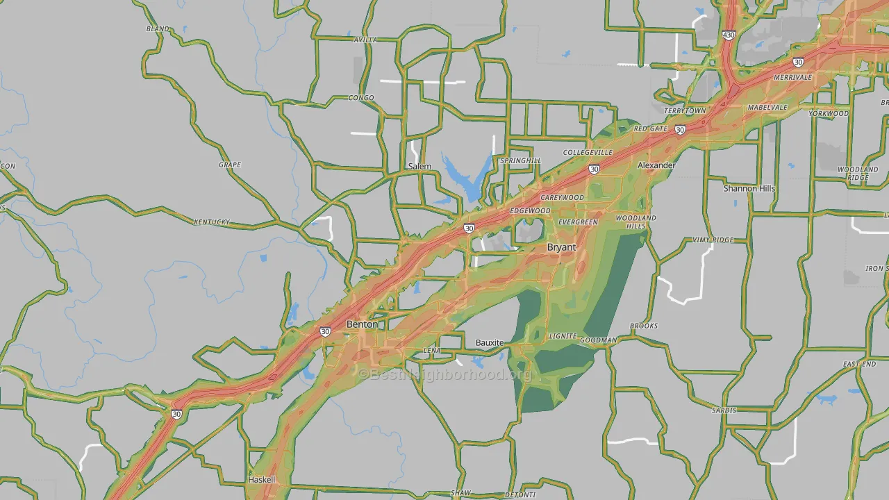 Saline County, AR Map of Noise Levels in Saline County