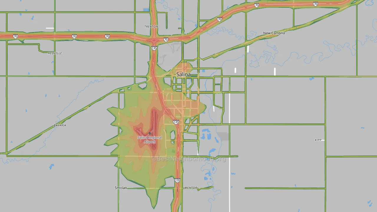 Saline County, KS Map of Noise Levels in Saline County