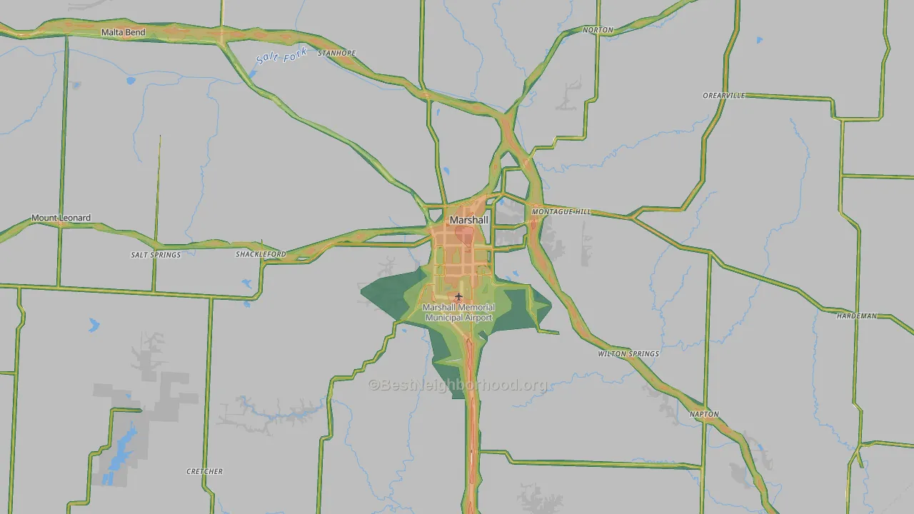 Saline County, MO Map of Noise Levels in Saline County