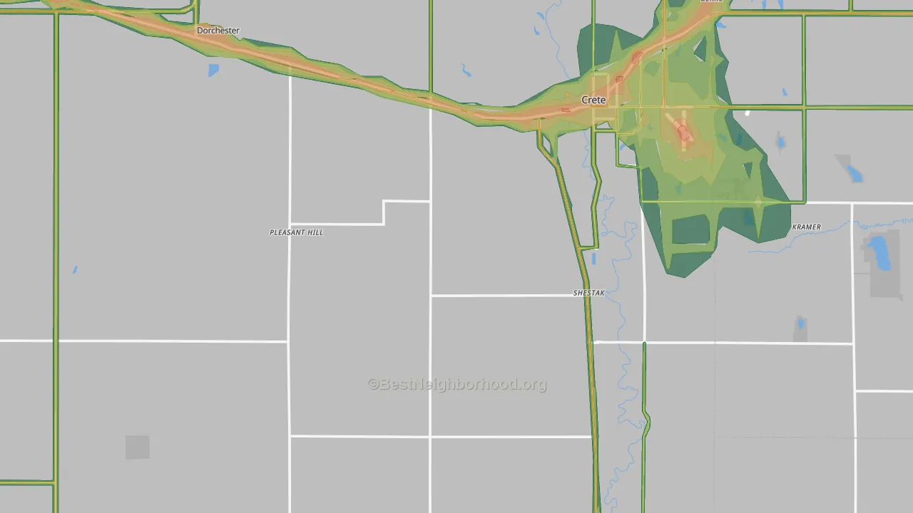 Saline County, NE Map of Noise Levels in Saline County