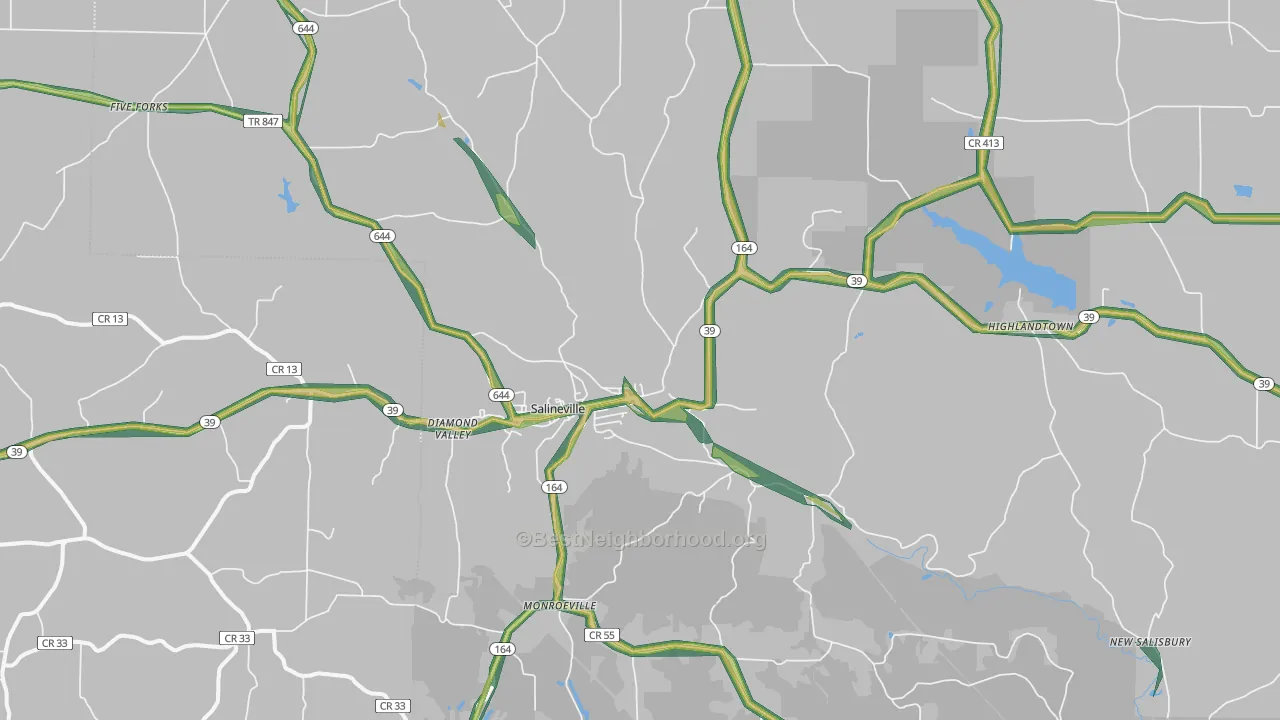 Salineville, OH Map of Noise Levels in Salineville