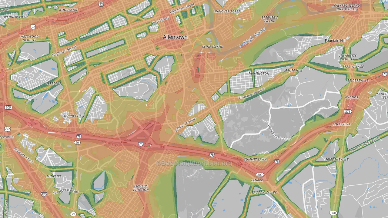 salisbury, Allentown, PA Map of Noise Levels in salisbury