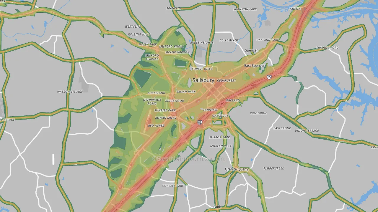 Salisbury, NC Map of Noise Levels in Salisbury