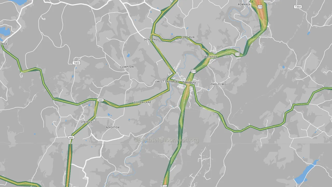 Salisbury, PA Map of Noise Levels in Salisbury