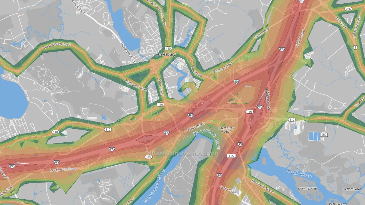 Salisbury Point, Amesbury Town, MA Map of Noise Levels in Salisbury Point