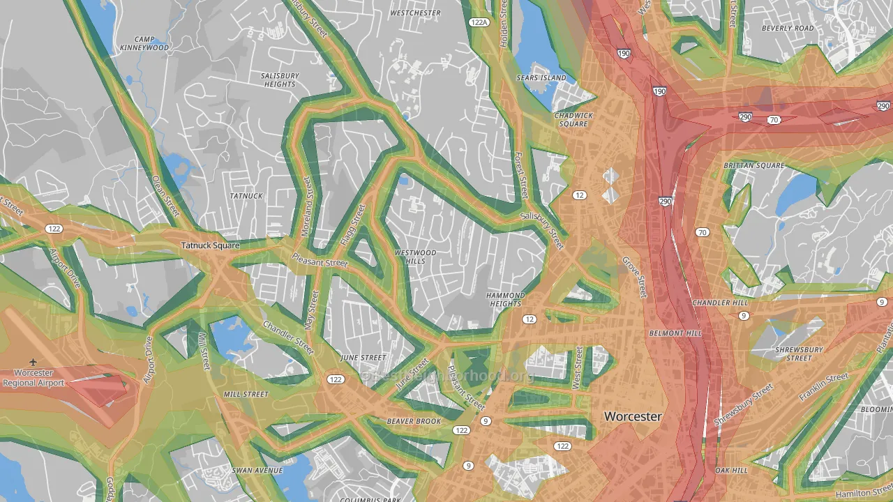 Salisbury Street, Worcester, MA Map of Noise Levels in Salisbury Street