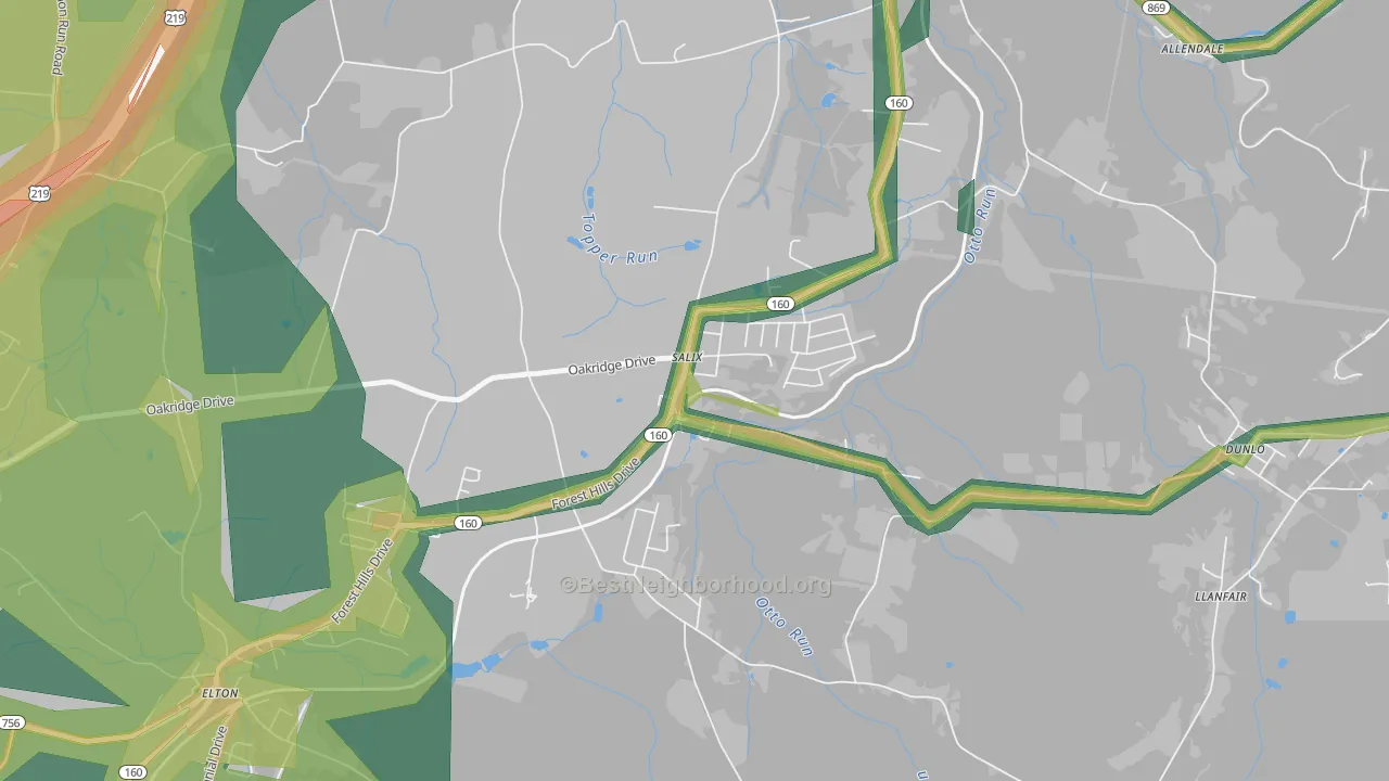 Salix, PA Map of Noise Levels in Salix