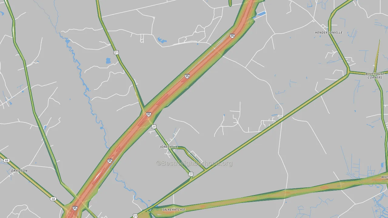 Salkehatchie, SC Map of Noise Levels in Salkehatchie