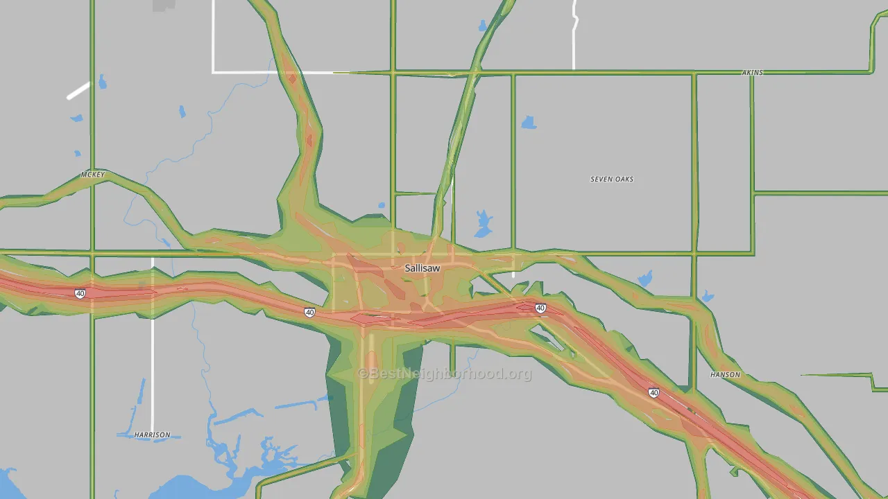 Sallisaw, OK Map of Noise Levels in Sallisaw