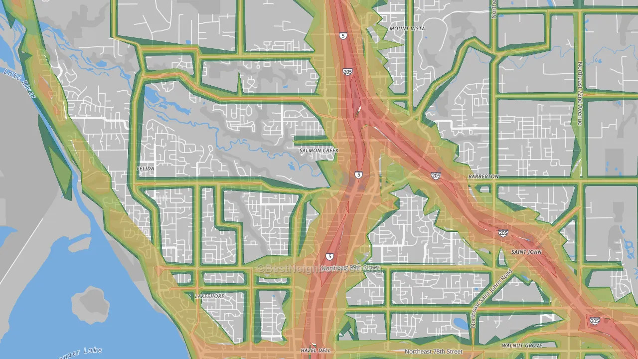 Salmon Creek, WA Map of Noise Levels in Salmon Creek