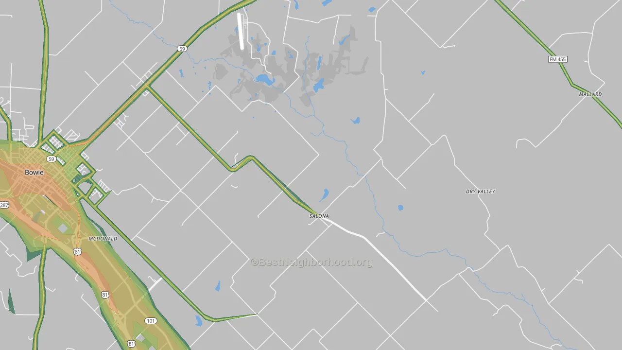 Salona, TX Map of Noise Levels in Salona