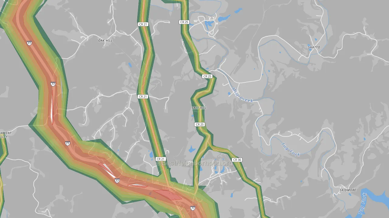 Salt Hill, WV Map of Noise Levels in Salt Hill