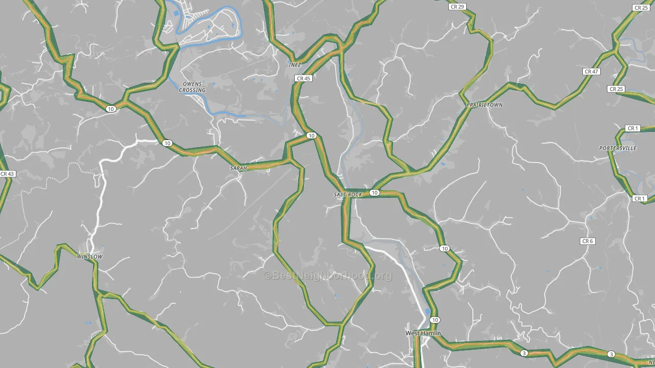 Salt Rock, WV Map of Noise Levels in Salt Rock
