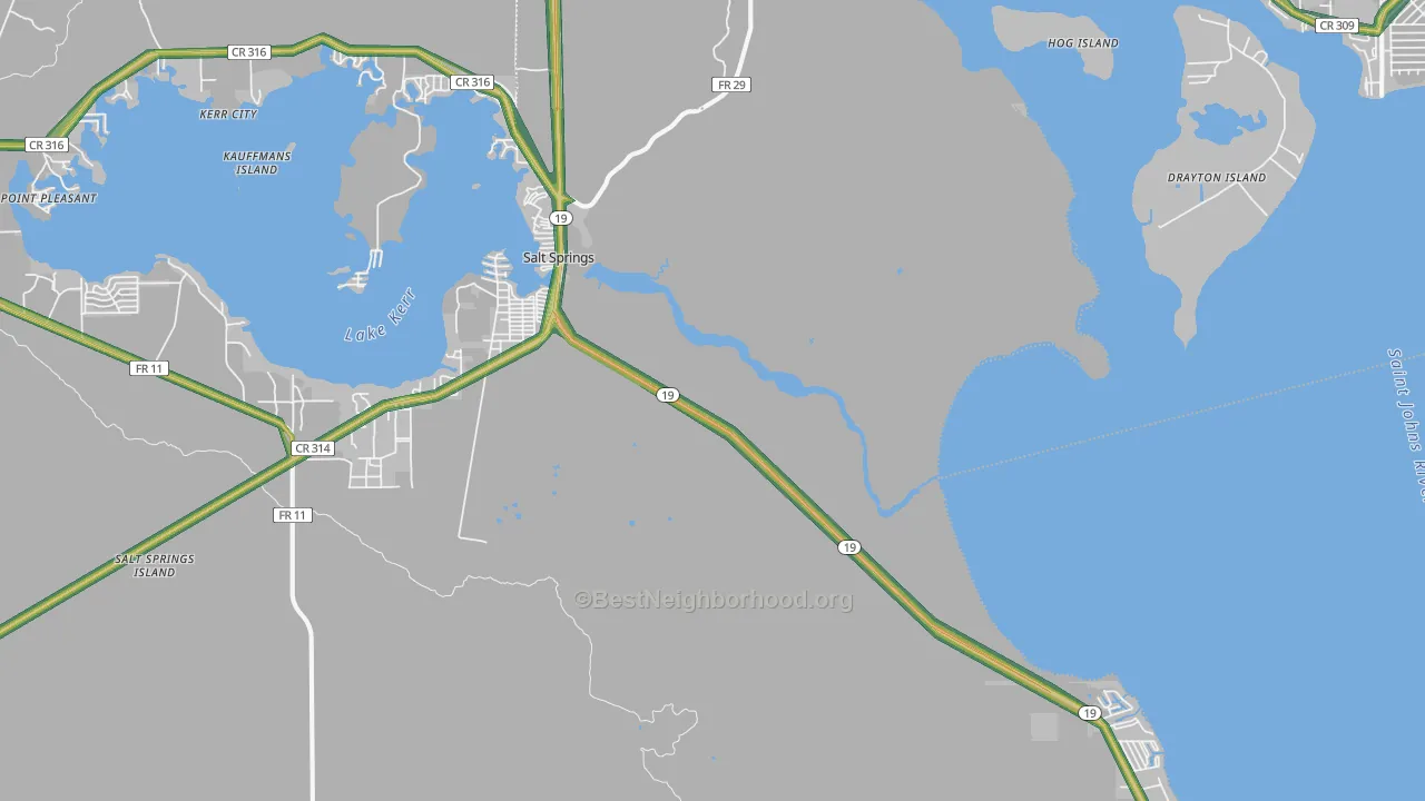 Salt Springs, FL Map of Noise Levels in Salt Springs