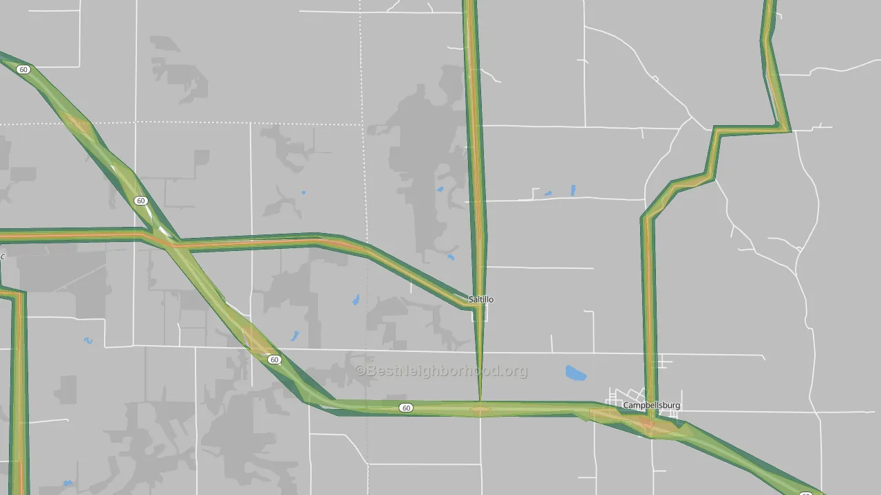 Saltillo, IN Map of Noise Levels in Saltillo