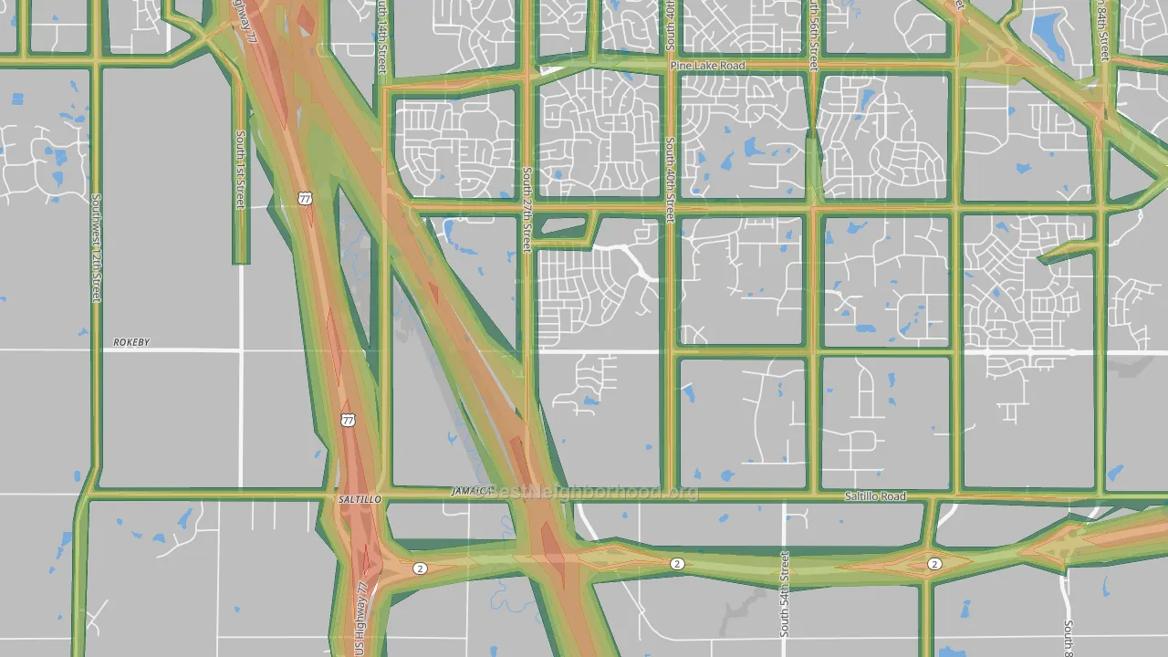 Saltillo, NE Map of Noise Levels in Saltillo