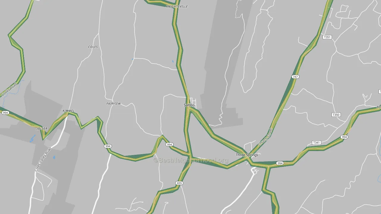 Saltillo, PA Map of Noise Levels in Saltillo