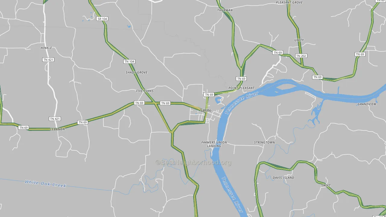 Saltillo, TN Map of Noise Levels in Saltillo
