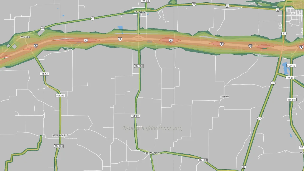 Saltillo, TX Map of Noise Levels in Saltillo